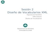 Sesión 2 Diseño de Vocabularios XML Departamento de Informática Universidad de Oviedo Espacios de Nombres XML Schema Diseño de Vocabularios.