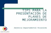 TIPS PARA LA PRESENTACIÓN DE PLANES DE MEJORAMIENTO Gerencia Departamental Risaralda.