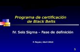 1 Programa de certificación de Black Belts IV. Seis Sigma – Fase de definición P. Reyes / Abril 2010.