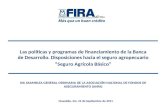 Las políticas y programas de financiamiento de la Banca de Desarrollo. Disposiciones hacia el seguro agropecuario Seguro Agrícola Básico XIX ASAMBLEA GENERAL.