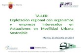 Murcia, 11 de junio de 2014 TALLER: Explotación regional con organismos y empresas interesados en Actuaciones en Movilidad Urbana Sostenible Este proyecto.