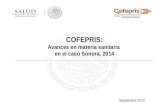 COFEPRIS: Avances en materia sanitaria en el caso Sonora, 2014 Septiembre 2014.