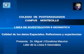 COLEGIO DE POSTGRADUADOS CAMPUS MONTECILLO LINEA DE INVESTIGACION 9 GEOMATICA Calidad de los datos Espaciales. Reflexiones y experiencias Presenta: Dr.