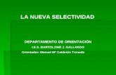 LA NUEVA SELECTIVIDAD DEPARTAMENTO DE ORIENTACIÓN I.E.S. BARTOLOMÉ J. GALLARDO Orientador: Manuel Mª Calderón Trenado.