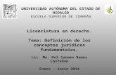 UNIVERSIDAD AUTÓNOMA DEL ESTADO DE HIDALGO ESCUELA SUPERIOR DE ZIMAPÁN Licenciatura en derecho. Tema: Definición de los conceptos jurídicos fundamentales.