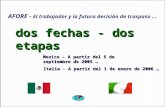 Dos fechas - dos etapas Mexico - A partir del 5 de septiembre de 2005 … Italia - A partir del 1 de enero de 2006 … AFORE - El trabajador y la futura decisión.
