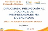 Vicerrectoría de Desarrollo Regional DIPLOMADO PEDAGOGÍA AL ALCANCE DE PROFESIONALES NO LICENCIADOS Ph.D Luis Abrahán Sarmiento Moreno Tunja 2014.
