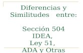 Diferencias y Similitudes entre: Sección 504 IDEA, Ley 51, ADA y Otras.