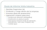 Pauta de Informe Visita Industria Nombre Supervisor (a) Profesión y Cargo dentro de la empresa Proceso (área de producción) Operación Unitaria (elección)