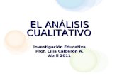 EL ANÁLISIS CUALITATIVO Investigación Educativa Prof. Lilia Calderón A. Abril 2011.