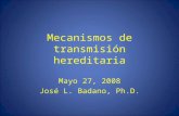 Mecanismos de transmisión hereditaria Mayo 27, 2008 José L. Badano, Ph.D.