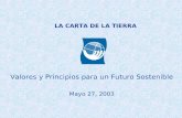 LA CARTA DE LA TIERRA Valores y Principios para un Futuro Sostenible Mayo 27, 2003.