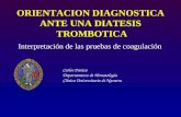 ORIENTACION DIAGNOSTICA ANTE UNA DIATESIS TROMBOTICA Interpretación de las pruebas de coagulación Carlos Panizo Departamento de Hematología Clínica Universitaria.
