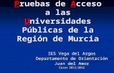 Pruebas de Acceso a las Universidades Públicas de la Región de Murcia IES Vega del Argos Departamento de Orientación Juan del Amor Curso 2011/2012.