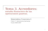 1 Tema 3. Acreedores: estudio financiero de las operaciones pasivas. Matemática Financiera II Parte 1ª: Operaciones bancarias Curso 2006-2007.