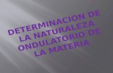 DETERMINACION DE LA NATURALEZA ONDULATORIO DE LA MATERIA. Postulados de la relatividad Longitud, masa y tiempo relativista Relación relativista de masa.