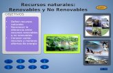 Recursos naturales: Renovables y No Renovables Definir recursos naturales Reconocer la diferencia entre recursos renovables o no renovables Conocer varios.