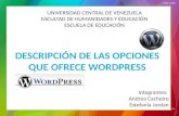 Descripción de las opciones que ofrece wordpress