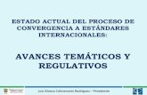 Estado actual del proceso de Convergencia a Estándares Internacionales, avances temáticos y regulativos