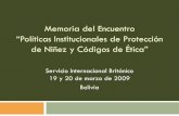 Memoria Del  Encuentro “Politicas Institucionales de Proteccion de Ninez y Codigos de Etica"