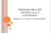 Programa de Apoyo a la Gestión. Salud y grupos vulnerables.