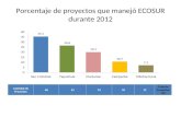 Porcentaje de proyectos que manejó ECOSUR durante 2012 Cantidad de Proyectos 6045341812 Total de Proyectos: 169.