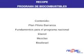 RECOPE PROGRAMA DE BIOCOMBUSTIBLES Contenido: Plan Piloto Barranca Fundamentos para el programa nacional Etanol Mezclas Biodiesel.
