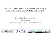 RESPUESTA DEL SUB-SECTOR ELÉCTRICO ANTE LAS AMENAZAS DEL CAMBIO CLIMÁTICO Licenciada Carmen Urízar Presidenta Comisión Nacional de Energía Eléctrica Guatemala,