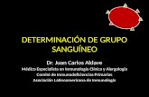 DETERMINACIÓN DE GRUPO SANGUÍNEO Dr. Juan Carlos Aldave Médico Especialista en Inmunología Clínica y Alergología Comité de Inmunodeficiencias Primarias.