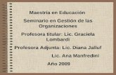 Maestría en Educación Seminario en Gestión de las Organizaciones Profesora titular: Lic. Graciela Lombardi Profesora Adjunta: Lic. Diana Jalluf Lic. Ana.
