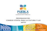 PROGRAMAS DEL CONSEJO ESTATAL PARA LA CULTURA Y LAS ARTES 3 Oriente 209, Centro Histórico Puebla, Puebla. 72000 Tel.:(222) 246-4885 / 777-2593 / 777-2596.