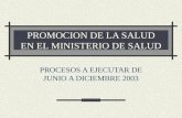 PROMOCION DE LA SALUD EN EL MINISTERIO DE SALUD PROCESOS A EJECUTAR DE JUNIO A DICIEMBRE 2003.