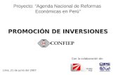 JUNIO 2007 0 PROMOCIÓN DE INVERSIONES Proyecto: “Agenda Nacional de Reformas Económicas en Perú” PROMOCIÓN DE INVERSIONES Lima, 21 de junio del 2007 Con.