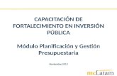 CAPACITACIÓN DE FORTALECIMIENTO EN INVERSIÓN PÚBLICA Módulo Planificación y Gestión Presupuestaria Noviembre 2013.