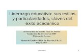 C/RERdeT1 Liderazgo educativo: sus estilos y particularidades, claves del éxito académico Universidad de Puerto Rico en Ponce Academia de Directores 2007.