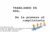 TRABAJANDO EN RED… De la promesa al cumplimiento Roberto Vela Mantilla PhD Asistente para la Promoción del Bienestar Universitario Vicerrectoría del Medio.