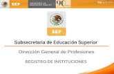 REGISTRO DE INSTITUCIONES Subsecretaría de Educación Superior Dirección General de Profesiones.