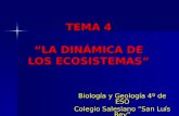 TEMA 4 “LA DINÁMICA DE LOS ECOSISTEMAS” Biología y Geología 4º de ESO Colegio Salesiano “San Luís Rey” Palma del Río.