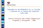 PROGRAMA DE MEJORAMIENTO DE LA CALIDAD Y EQUIDAD DE LA EDUCACION SUPERIOR 1999-2003 Tercer Concurso del Fondo Competitivo Pregrado y Postgrado - 2001.