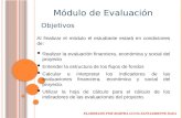 Módulo de Evaluación Objetivos Al finalizar el módulo el estudiante estará en condiciones de:  Realizar la evaluación financiera, económica y social del.