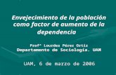 Envejecimiento de la población como factor de aumento de la dependencia Profª Lourdes Pérez Ortiz Departamento de Sociología. UAM UAM, 6 de marzo de 2006.
