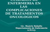 CUIDADOS DE ENFERMERIA EN LAS COMPLICACIONES DE TRATAMIENTOS ONCOLOGICOS Lic. Beatriz Rebollo Departamento de Enfermería A.M.S.J.