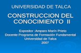 UNIVERSIDAD DE TALCA CONSTRUCCION DEL CONOCIMIENTO II Expositor :Amparo Marín Prieto Expositor :Amparo Marín Prieto Docente Programa de Formación Fundamental.