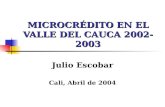 MICROCRÉDITO EN EL VALLE DEL CAUCA 2002-2003 Julio Escobar Cali, Abril de 2004.
