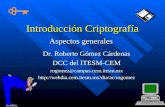 1 Introducción Criptografía Aspectos generales Dr. Roberto Gómez Cárdenas DCC del ITESM-CEM rogomez @ campus.cem.itesm.mx .