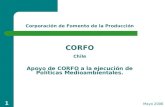 1 Apoyo de CORFO a la ejecución de Políticas Medioambientales. Mayo 2006 Corporación de Fomento de la Producción CORFO Chile.
