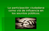La participación ciudadana como vía de influencia en los asuntos públicos.
