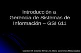 Introducción a Gerencia de Sistemas de Información – GSI 611 Carmen R. Cintrón Ferrer, © 2004, Derechos Reservados.