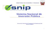 1 Dirección General de Programación Multianual del Sector Público MINISTERIO DE ECONOMÍA Y FINANZAS Sistema Nacional de Inversión Pública.