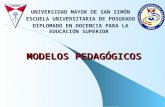 MODELOS PEDAGÓGICOS UNIVERSIDAD MAYOR DE SAN SIMÓN ESCUELA UNIVERSITARIA DE POSGRADO DIPLOMADO EN DOCENCIA PARA LA EDUCACIÓN SUPERIOR.